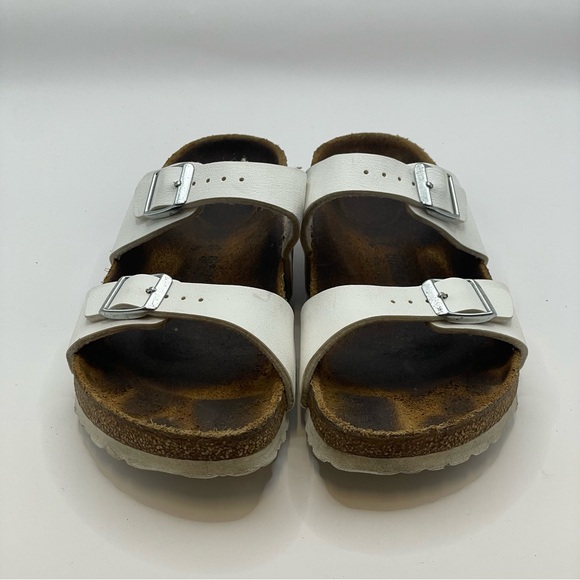 Birkenstock Arizona Slide Sandals White Leather Women’s Sz 7 EU 38 - Picture 2 of 9